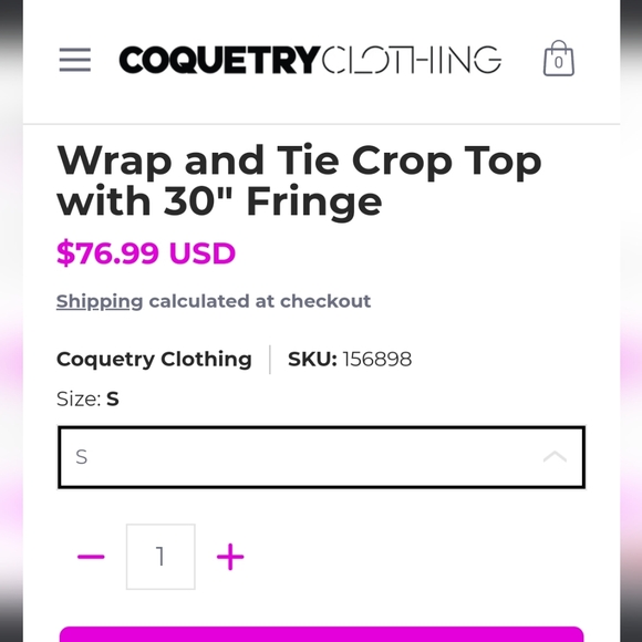 NWOT Wrap and Tie Crop Top with 30" Fringe - Picture 2 of 7